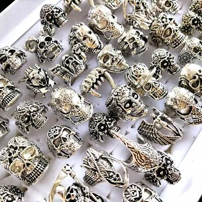 30pcs Skull Skeleton Gothic Rings Men's Rock Punk Style Rings Wholesale Jewelry • $27.99