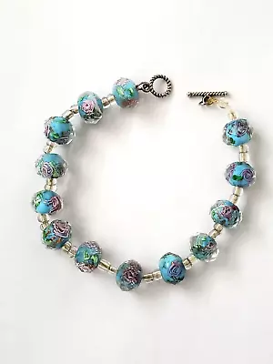 Vintage Toggle Clasp Venetian Murano Clear Art Glass Bracelet • $1.99