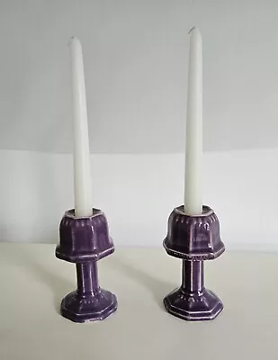 Antique Purple Pottery Candlestick Holders -  Wardle? • £8.99