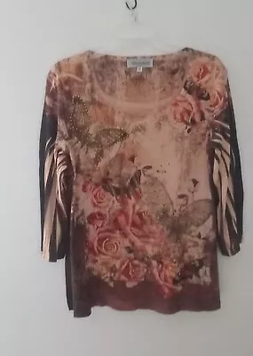 Closet Full Women's Scoop Neck 3/4 Sleeve Floral&butterfly Motif Shirt Sz XXL • $9.90