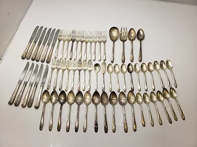 1847 Rogers Bros Daffodil Silverware Flatware Dining Set Floral 63 Pieces Vtg • $199.99