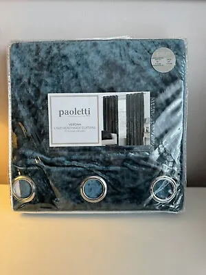 Lovely Paoletti Verona Teal Crushed Velvet Eyelet Lined Curtains • £39