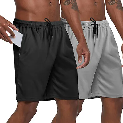 Mens Plain Mesh Shorts 2Pocket Casual Basketball Short Gym Fitness Hip Hop Pants • $12.59