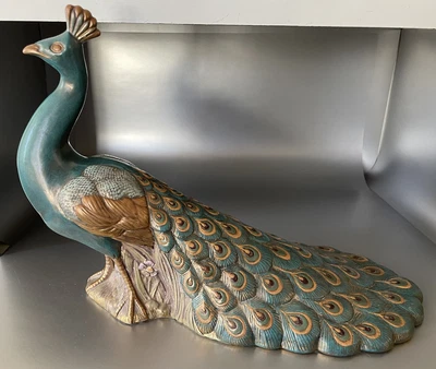 $79 • Buy Vintage Ceramic Peacock Holland Mold Hand Painted MCM Non Lighted Decor
