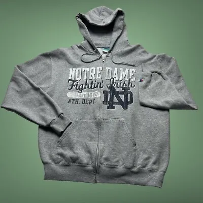 Champion Zip Hoodie Medium Grey Sport University College USA Graphic Notre Dame • £16.95