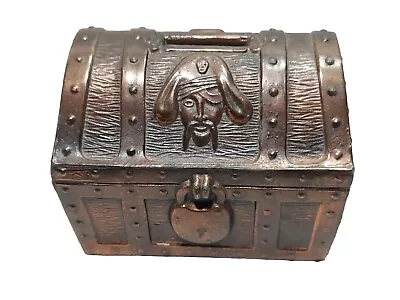 Vintage MFG Metal Pirate Treasure Chest Piggy Bank Bronze Cast Metal Skull Bones • $17.99