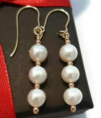 9ct Gold Pearl Earrings Dangle Drop Earrings With 9ct Gold Beads Gift Boxed • £47.99