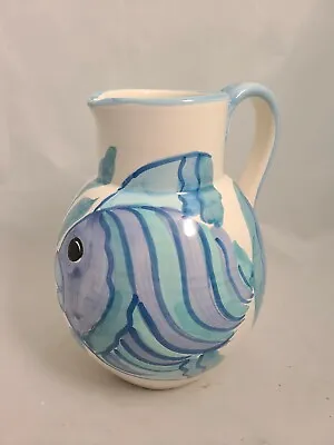 Sara Art Pottery Vase Pitcher Hand Painted Fish Hand Made In Italy 8  Ceramic  • $17.99