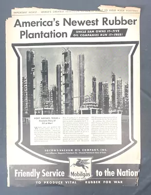 Mobilgas  Vintage Print Ad Oil Service Nation War Rubber Plantation 1944 • $6.57