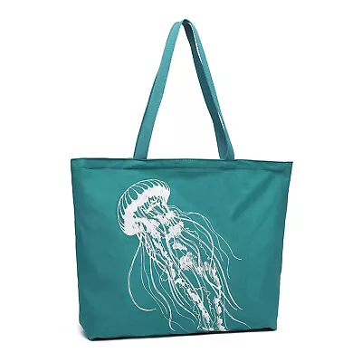 100%Canvas Shopper Shoulder Bag Handbag School Travel Bag Jellyfish Print Casual • £6.98