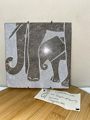 Tile Tempo Grey Marble Carved Tile Elephant Family • $64.95