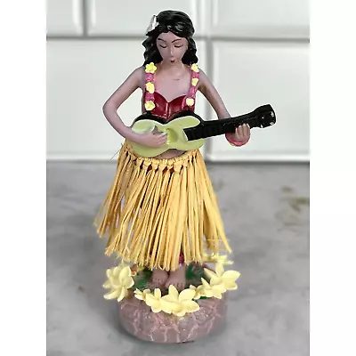 Vintage Dashboard Hula Girl Playing Guitar Straw Skirt Purple Hue  • $39.99