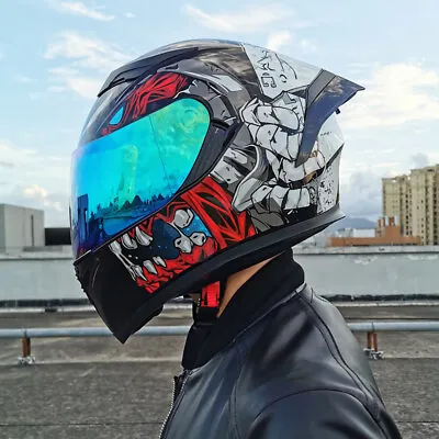 Motorcycle Helmet DOT Approval Full Face Double Lens Helmets Monster-white Color • $108.98