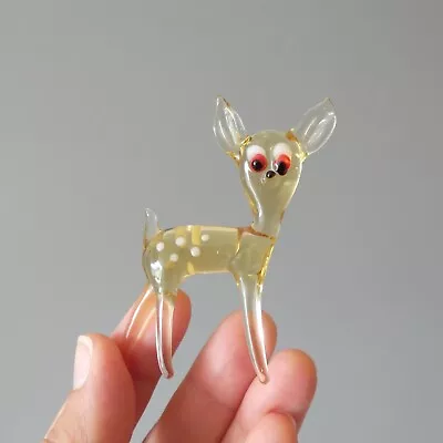 Vintage Murano Glass Lampwork Fawn Deer Miniature Animal Figurine Yellow 50s • £8.99