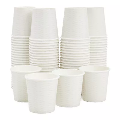 100 Pack 4 Oz Disposable White Geometric Paper Cups For Espresso Coffee Tea • $19.49