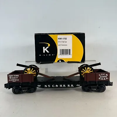 K Line K661-1752 O Scale New York Central NYC HRRR 53899 Flat Car With 2 Cannons • $39.99