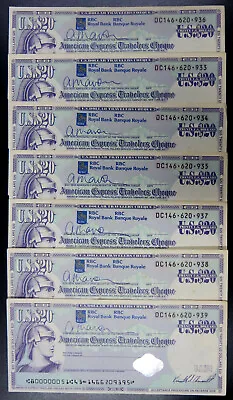 American Express Travellers Cheque $20 Lot Of 7 Consecutive Notes AU Condition • $150