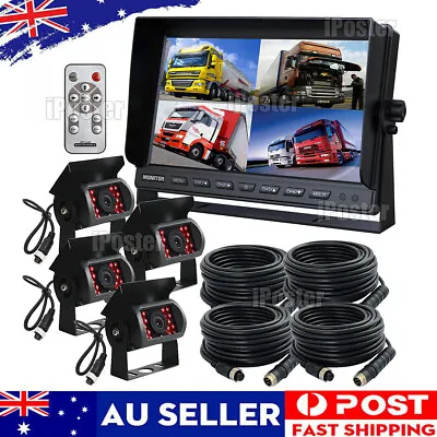 10.1  Quad Monitor Screen 4PIN CCD Reversing Backup Camera 12V 24V For Truck RV • $247.99