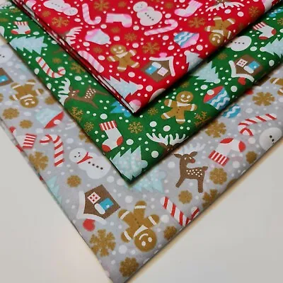 £4.99 • Buy Christmas Festive Ginger Man Polycotton Fabric Craft Material By Metre 44  Wide