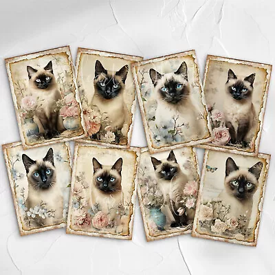 Shabby Chic Siamese Cats Card Toppers For Cardmaking & Scrapbooking Ephemera • £2.80