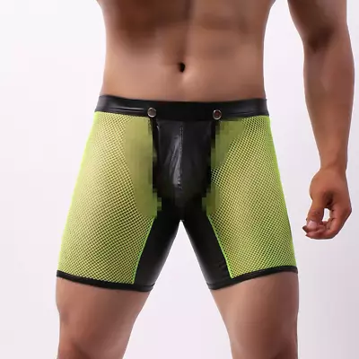 Men Fish Net Mesh Underwear Shorts Lingerie Thin Boxer Splice Crotchless Boxer  • $15.99