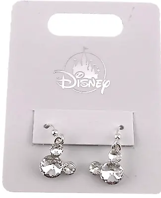 Disney Parks Crystal Classic Mickey Mouse Icon Silver Tone Dangle Wire Earrings • $22.95