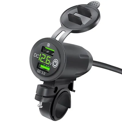 12V Waterproof Motorcycle Dual USB QC 3.0 Fast Charger Adapter Socket Voltmeter • $12.98