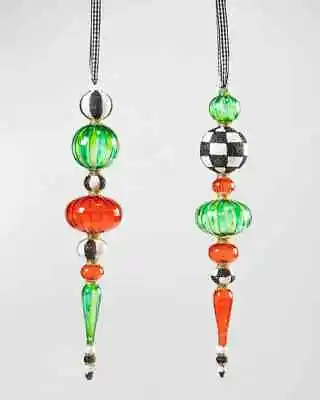 MacKenzie-Childs Red & Green Icicle Glass Christmas Ornaments Set Of 2 • $80