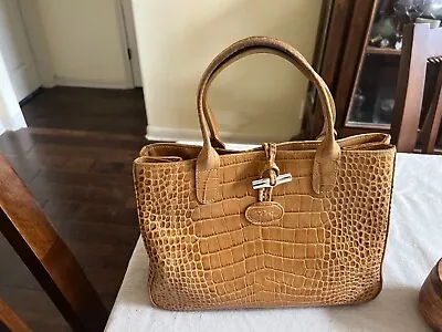 Longchamp Roseau Croco Hand Bag Tan/Caramel Med Nice • $118