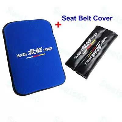 For MUGEN POWER Blue Fabric Car Center Armrest Cushion Pad +Seat Belt Cover Set • $17.74