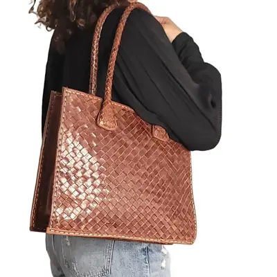 Handmade Moroccan Woven Leather Handbag  • $79