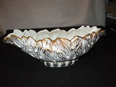 Vintage Haeger 22K Gold Tweed Pottery Leaf Console Art Pottery  Vase Bowl 13  • $17.99