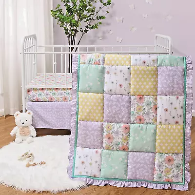 Fresh Floral Patchwork 3 Piece Girl Baby Crib Bedding Set By The Peanutshell • $42.29