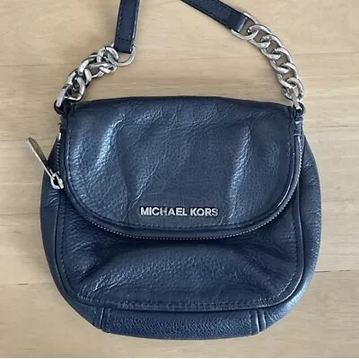 Michael Kors Bedford Pebbled Leather Flap Crossbody Shoulder Bag Black Purse • $29.99