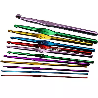 £3.65 • Buy 12 Set Multi Coloured Aluminium Crochet Hooks Yarn Knitting Needles Set 2mm-8mm