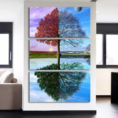 4 Seasons Nature Changing Tree Framed 3 Piece Canvas Wall Art Painting Wallpaper • $119