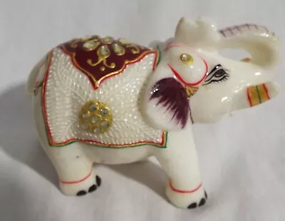 Vintage Marble Jewelled Indian Elephant Trunk Up Figurine • $44.49