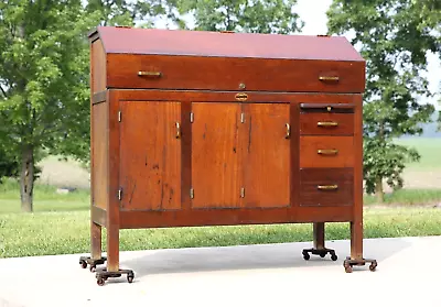 Antique Machinist Workbench Moore Precision Tools Desk Tool Box Wood Cabinet • $2250