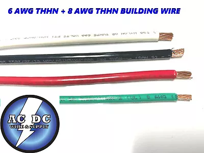30' Ea Thhn Thwn 6 Awg Gauge Black White Red Copper Wire + 30 8 Awg Green • $130.94