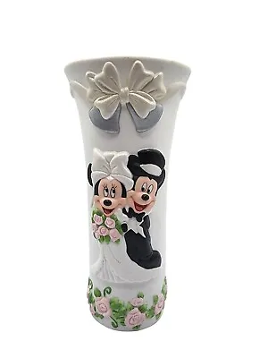 Vtg Disney Mickey & Minnie Mouse Porcelain Wedding Vase Bride Groom 9  Bridal  • $59.99