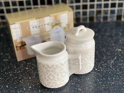 White Ceramic Sugar Milk Creamer Set Canister Serving Jug Afternoon Tea Pourer • £11.99