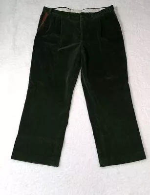 Orvis Men's Corduroy Pants Leather Pocket Trim Green Pleated Sz 42x30 VTG USA • $40.50