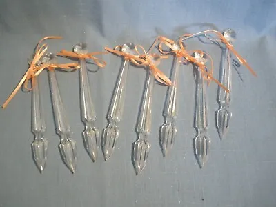 Vintage 6  Clear Plastic Prism Icicle Ornaments~8 Pcs~peach Ribbon  • $11.99