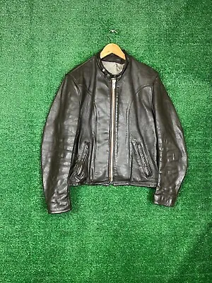 $169.99 • Buy Vintage SCHOTT NYC Leather Jacket Black Cafe Racer Size 44 Buckle Zip