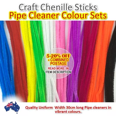 Kids Craft Pipe Cleaners Chenille Pcs Sticks Asst Rainbow Infused Colours 30cm • $9.95