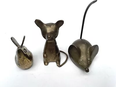 Set Of 3 Vintage Brass Mice Figurines Ring Holder Paperweights Cheese Board • $44.99