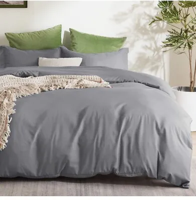 Duvet Covers Queen Size Comforter Cover With Zipper And 2 Pillow Shams -Gray • $19.99