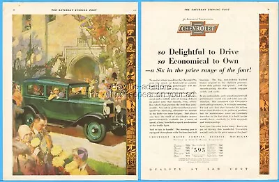 1929 Chevrolet Motor Co Detroit MI Coach 2 Door Fred Mizen Football Game Art Ad • $13.49