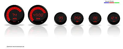 Universal 6 Gauge Set With Red LED Gauges And Black Bezel + Made In The USA • $365.16