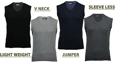 Mens V Neck Sleeveless Jumper Pullover Plain Tank Top Vest Light Weight S-XXL • £8.45